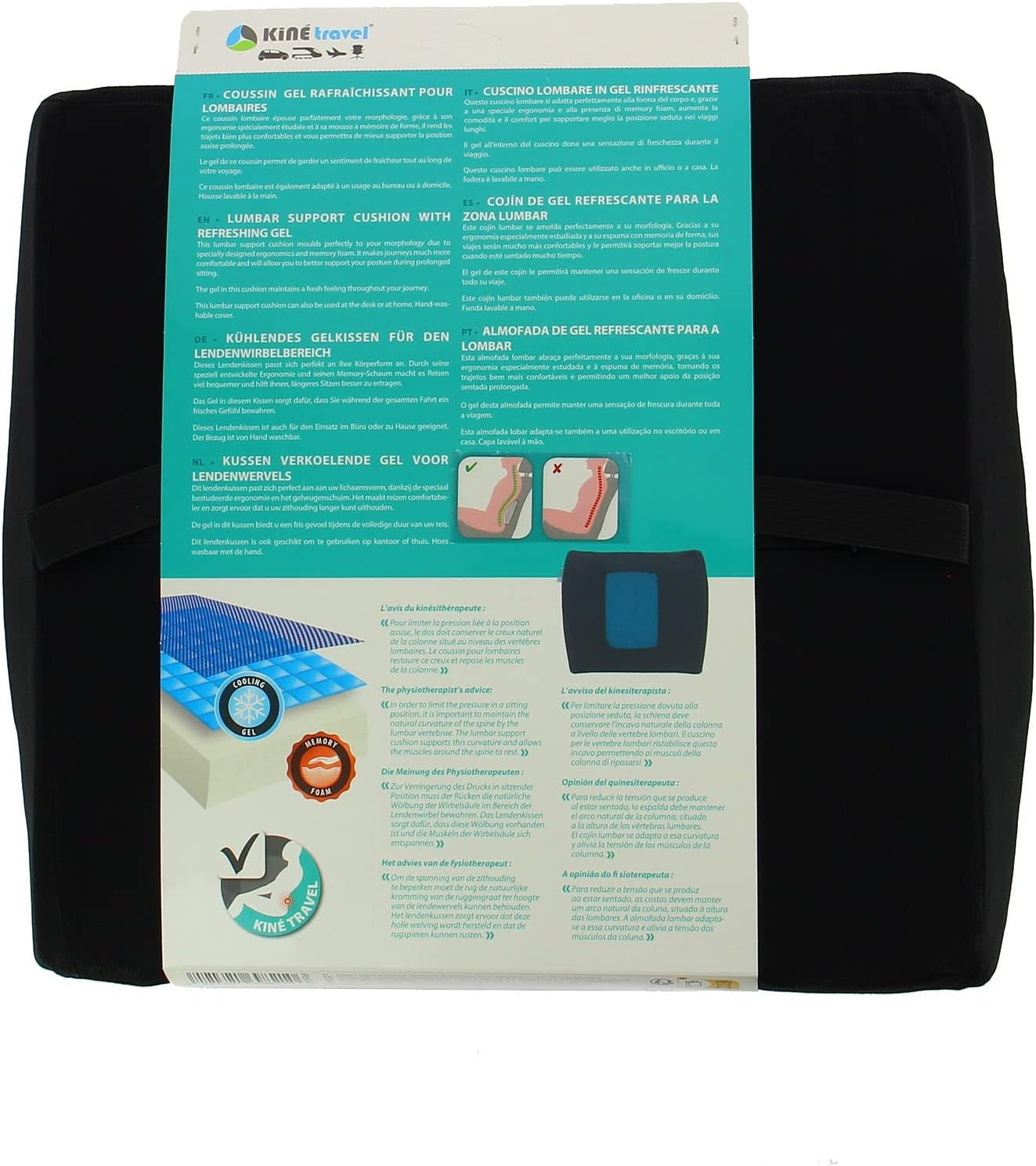 Kine Travel 169821 Pernă lombară, Gel, Auto, Birou, Ergonomic, Aprobat de fizioterapeuți Perne lombare Naty Shop