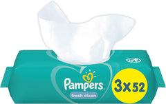 Pampers Fresh Clean Babyfeuchttücher 81688041, 3x52 Stück, (Babyfeuchttücher, Plastiktüte, Mädchen/Junge, Türkis, Weiß, Deutschland, 896,7g)