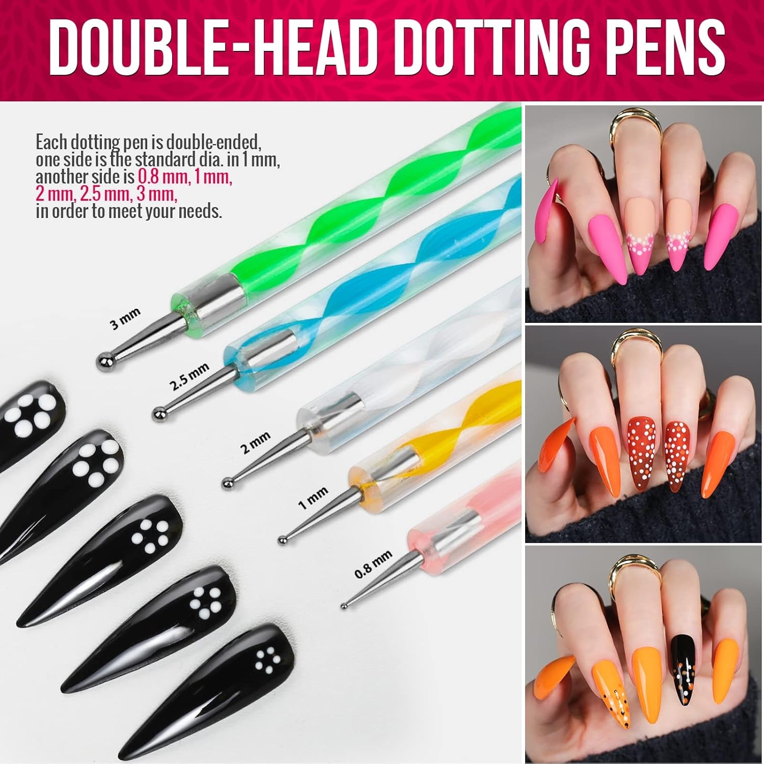 FANDAMEI Nail Art Pinsel Set, 15 Stücke Pinsel Für Gelnägel Nagel Pinsel, 5 Stücke Dotted Pen, 10 Rolle Streifenband Nägel, Strasssteine Nägel, Ultra Dünn Nagel Pailletten Für Nagelkunst Maniküre Set