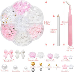 3D Nail Charms, Nail Art Charms Schleifen, Blumen Und Perlen, Nagel Charms Aus Harz, Nageldekorations Sets, DIY Charms NÀgel, NagelanhÀnger