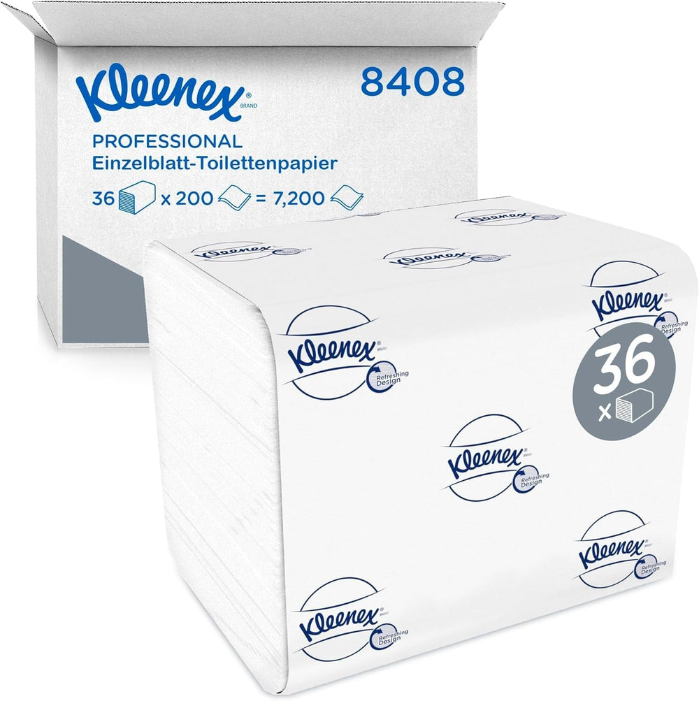 Hârtie igienică Kleenex cu o singură foaie 8408, hârtie igienică cu 2 straturi în pachete vrac, Fabricată din hârtie certificată Fsc, 36 pachete X 200 foi (7.200 foi)