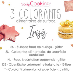Scrapcooking - Set de 3 coloranți alimentari metalici - Colorant alimentar: auriu, auriu roz și rubin - Colorant alimentar comestibil pentru copt, prăjituri, fursecuri, torturi, ciocolată - 4019