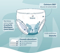 BIOLANE - Scutece scurte – Mărimea 5 (12-18 kg) – Etanșeitate 12 ore – Pachet pentru 1 lună – 120 scutece – ecologice