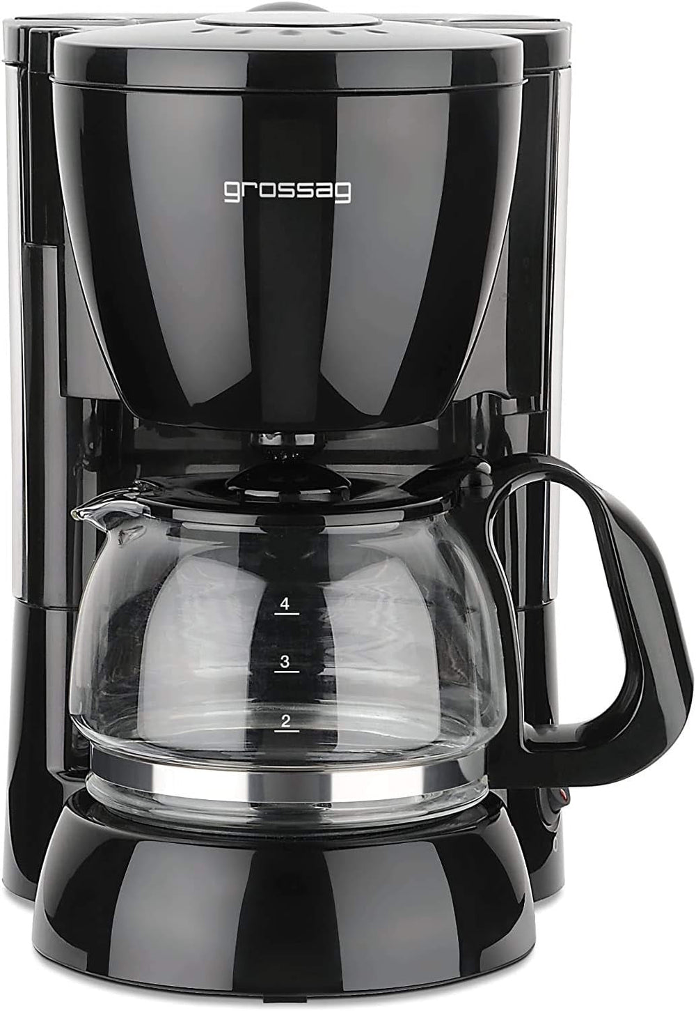 Cafetieră cu filtru grossag cu carafă de sticlă KA 12.17 | 0,6 litri pentru 4 cești de cafea | 600 wați | Negru - Oțel inoxidabil