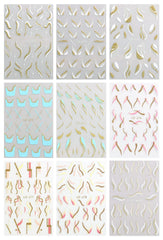 JMEOWIO Nagelsticker Französischer Tipp 9 Blatt Nail Art Sticker Selbstklebend Nagelaufkleber Glitzer Wellenlinie Dekoration Nageldesign Zubehör