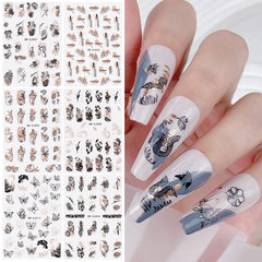 JMEOWIO Nagelsticker Rose Gold Schwarze Blume 12 Blatt Nail Art Sticker Selbstklebend Nagelaufkleber Frühlings Linie Abstraktes Blatt Dekoration Nageldesign Zubehör