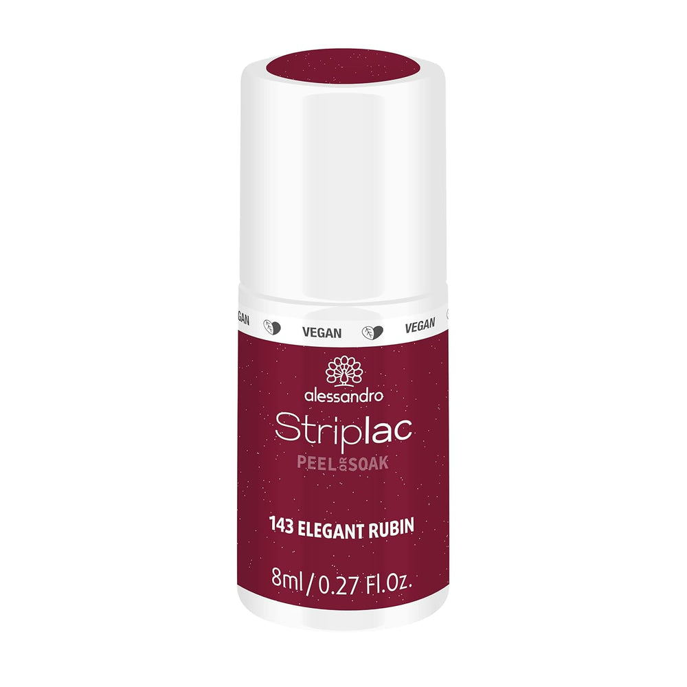 UV-Nagellack alessandro Striplac Elegant Ruby – Zart und langanhaltend – Einfache Entfernung dank Peel-Off-Entfernungstechnologie – Vegan und tierversuchsfrei – 8 ml