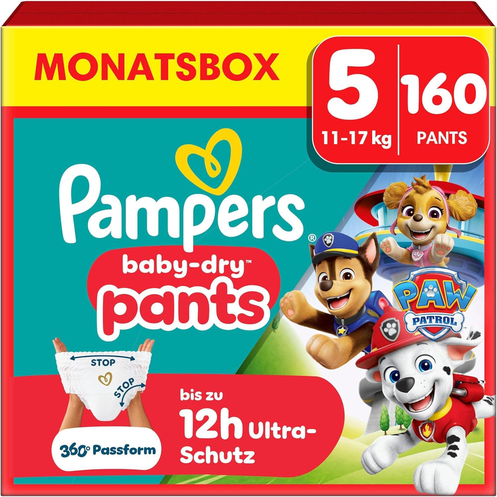 Pampers Baby Dry Pants Diaper Patrol Puppy Edition, Größe 5, 160 Windeln, 11 kg - 17 kg, 360°-Verstellung mit Stopp- und Schutzsystem