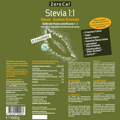Stevia 1:1 (Erythrit - Stevia) - Natürlicher Zuckerersatzstoff, 1000 G Süßstoffe Naty Shop