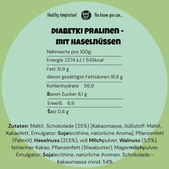 Praline cu alune DIABETKI, ciocolată fără zahăr, dulciuri delicioase pentru consumatori conștienți și diabetici, gustări fără gluten și vegetariene 100g
