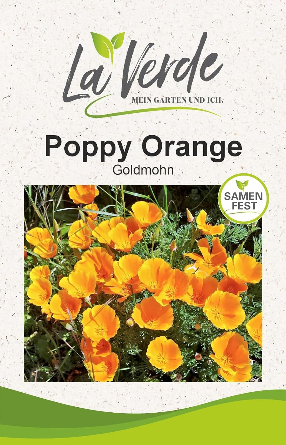 La Verde MEIN GARTEN UND ICH. Kalifornischer Mohn 'Poppy Orange' für ca. 250 Pflanzen, Kalifornischer Mohn, langblühende Samen, gentechnikfrei