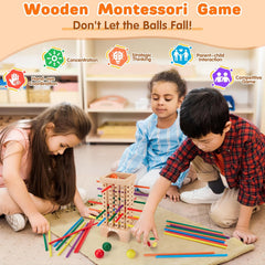 Japace Holz-Montessori-Brettspiel, 42 bunte Holzstäbchen, Würfelspiel, Mathe-Lernspielzeug für Kinder im Alter von 3, 4, 5, 6 Jahren, Feinmotorik- und Zählspielzeug, Familienspiel, Reisespiel für Kinder