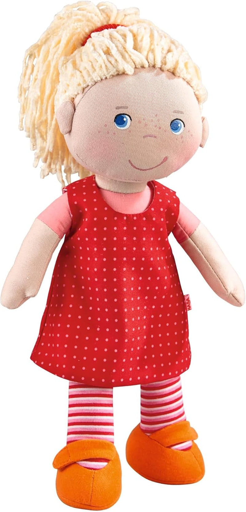 HABA 302108 - Annelie-Puppe, Stoffpuppe mit Kleidung und Haaren, 30 cm, Spielzeug ab 18 Monaten, rot Dolls Naty Shop Single