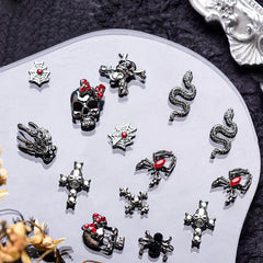 40 Stück 3D-Halloween-Nagelkunst-Charms, Vintage-Punk-Legierung, Nagelanhänger, Totenkopf, Geist, Fledermaus, Spinne Mit Strasssteinen, Legierung, Nagelkunst, Schmuck Für Halloween, DIY,