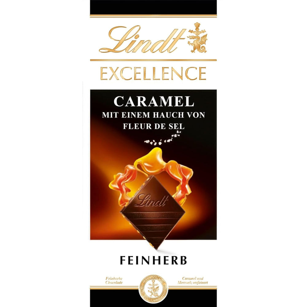 Lindt EXCELLENCE Karamell und Meersalz – Dunkle Schokolade | Riegel 100g | Mit Karamell und Meersalz (Fleur de Sel) | Intensiver Kakaogeschmack | Dunkle Schokolade