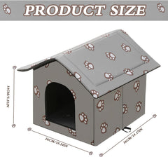 Katzenhaus für Draußen Winterfest und Wasserdicht, Faltbare Outdoor Katzenhöhle mit Abnehmbarem Kissen, Wetterfestes Tierheim für Streuner und Haustiere, Waschbar und Isoliert (Graue Katzenpfote, M)