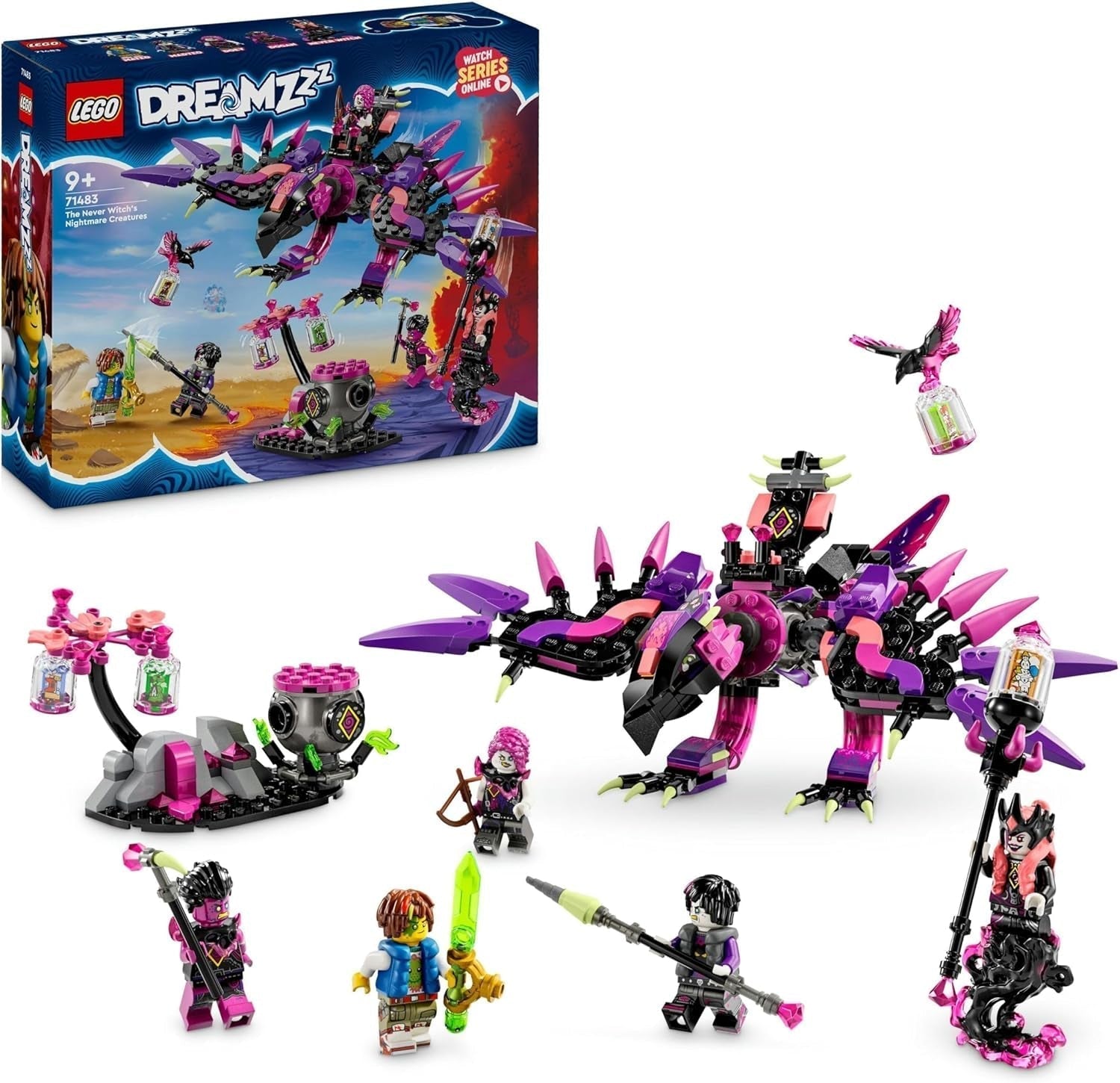 LEGO Dreamzzz 3-In-1 The Nightmare Creatures Of The Never Witch, jucărie magică pentru copii, cazan construibil, lup sau corb, set de fantezie pentru fete și băieți de la 9 ani 71483 Seturi de constructie Besuche den LEGO-Store Titlu implicit