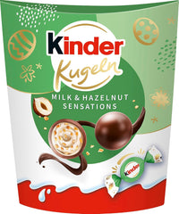 Kinder Milk & Hazelnut Sensations Kugeln 90g – Milchschokoladenkugeln mit cremiger Milchfüllung und Haselnussstückchen – Osterschokolade, Ostersüßigkeiten – Ostergeschenk und Souvenir