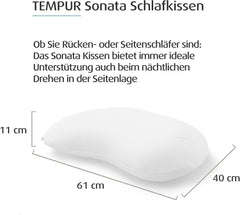 Pernă din spumă cu memorie TEMPUR Sonata, pernă ergonomică de susținere a gâtului pentru dormit pe spate și lateral, fermă, M (61 X 40 X 11 Cm) Perne standard Naty Shop