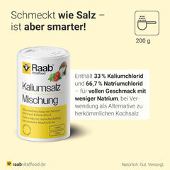 Raab Vitalfood Kalium salt-Mischung, Mineralsalzmischung mit 66,7 % Natriumchlorid (Kochsalz) und 33 % Kaliumchlorid, Kalium trägt zur A Stärkung eines normalen Blutdrucks bei (1 x 200 g Dose)