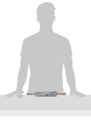 Küchenprofi Teigrolle aus Marmor mit Holzablage in der Farbe Grau-Braun, Maße: 5,9cm x 5,9cm x 47,3cm, 10 0248 10 47