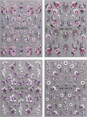JMEOWIO 3D Nagelsticker Blumen Nail Art Sticker Selbstklebend Nagelaufkleber 5D Stereoskopisch Frühling Sommer Dekoration Nageldesign Zubehör 4 Blatt
