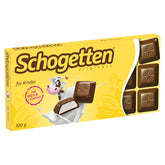Schogetten für Kinder, Tafelschokolade 100g, Milchschokolade mit cremiger Milchfüllung, praktisch portioniert. Eine Delikatesse. Stück für Stück.