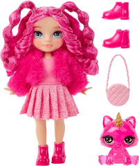 Rainbow High Littles - Magenta Monroe - Kleine, Bewegliche Modepuppe - Rosa 14 cm Große Puppe mit Handtasche und Magischem Kätzchen - für Kinder und Sammler