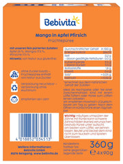 Mango-Apfel-Pfirsich-Quetschbeutel – 16er-Pack (4er-Pack, 4 x 90 g pro Stück), ohne Zuckerzusatz, glutenfrei, ideal für verpackte Snacks und unterwegs