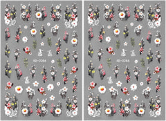 Autocolante pentru unghii cu flori de prun, autocolante pentru unghii cu flori albe și roz, autocolante pentru unghii cu flori în relief, autocolante pentru unghii cu flori de primăvară și vară, design pentru unghii, accesorii pentru unghii, nail art