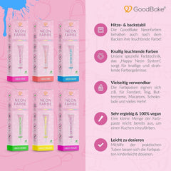 Goodbake Neonlebensmittelfarben 6 Farben Set – Intensive Lebensmittelfarbe – Lebensmittelfarbpaste – Zum Einfärben von Torten, Fondant, Buttercreme Uvm. – 100 % veganer Naty Shop