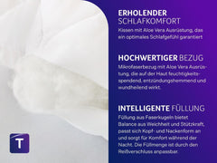 Pernă Traumnacht aloe vera cu husă confortabilă din microfibră moale catifelată, 40X80 cm, certificată Oeko-Tex, produsă în conformitate cu standardul de calitate german Perne standard Naty Shop