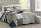 Chezmoi Collection Addy Patchwork Quilt Set bumbac pre-spălat, ușor, reversibil, pentru toate anotimpurile, supradimensionat, 3 piese, albastru marin, alb, gri, taupe, în carouri Plapumi si pilote Naty Shop Plaid Patchwork Taupe Oversized King