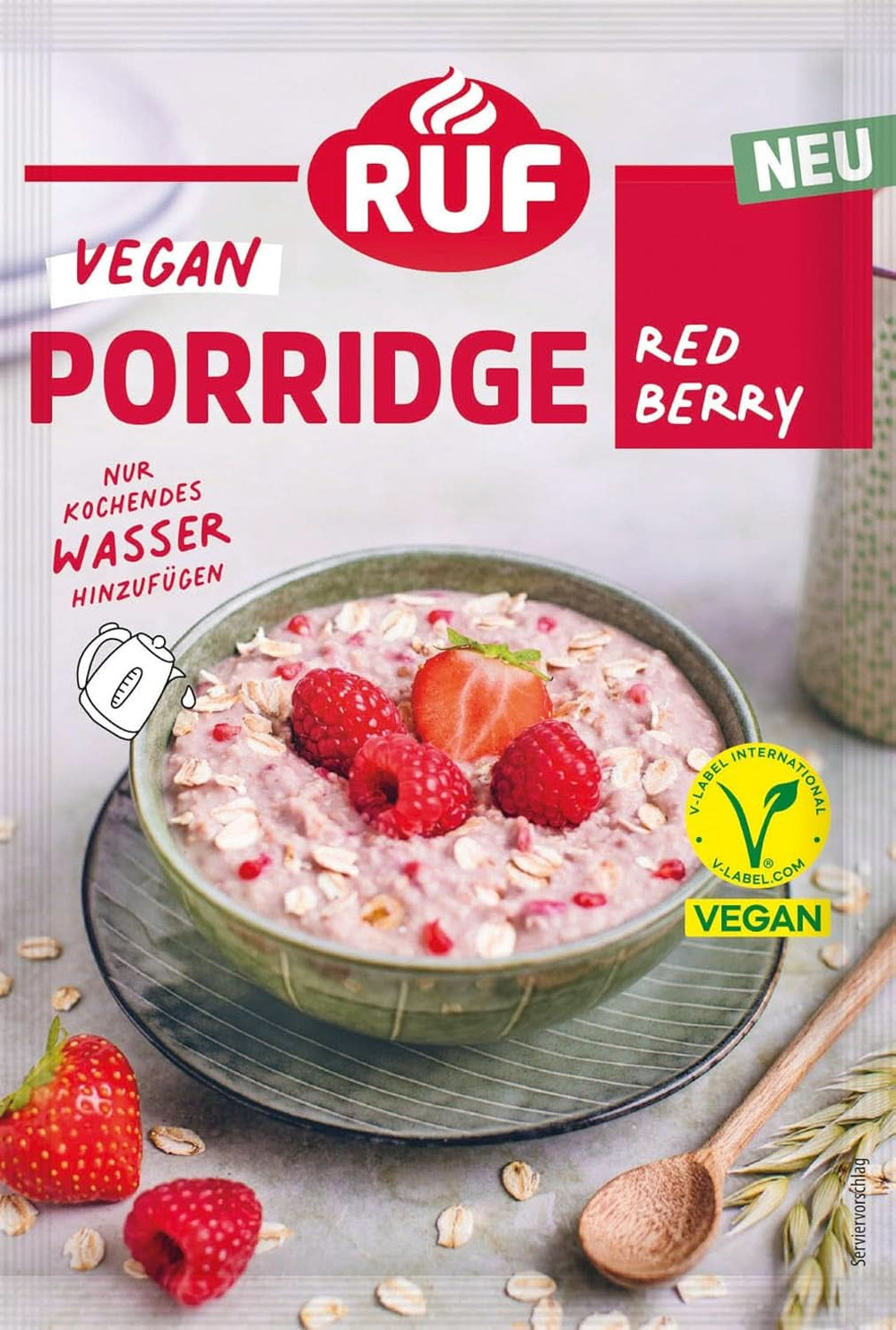 RUF Vegan Porridge Red Berry Oats, Porridge mit Erdbeeren und Himbeeren, 60 Gramm Cerealien Naty Shop