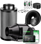 VIVOSUN 100 mm AeroZesh G4 Smart Inline-Lüfter/Abluftset mit GrowHub E42A+, Temperatur- und Luftfeuchtigkeitsregler, WLAN/App-Fernbedienung, Aktivkohlefilter und Schlauch für Growzelte und Hydrokulturen