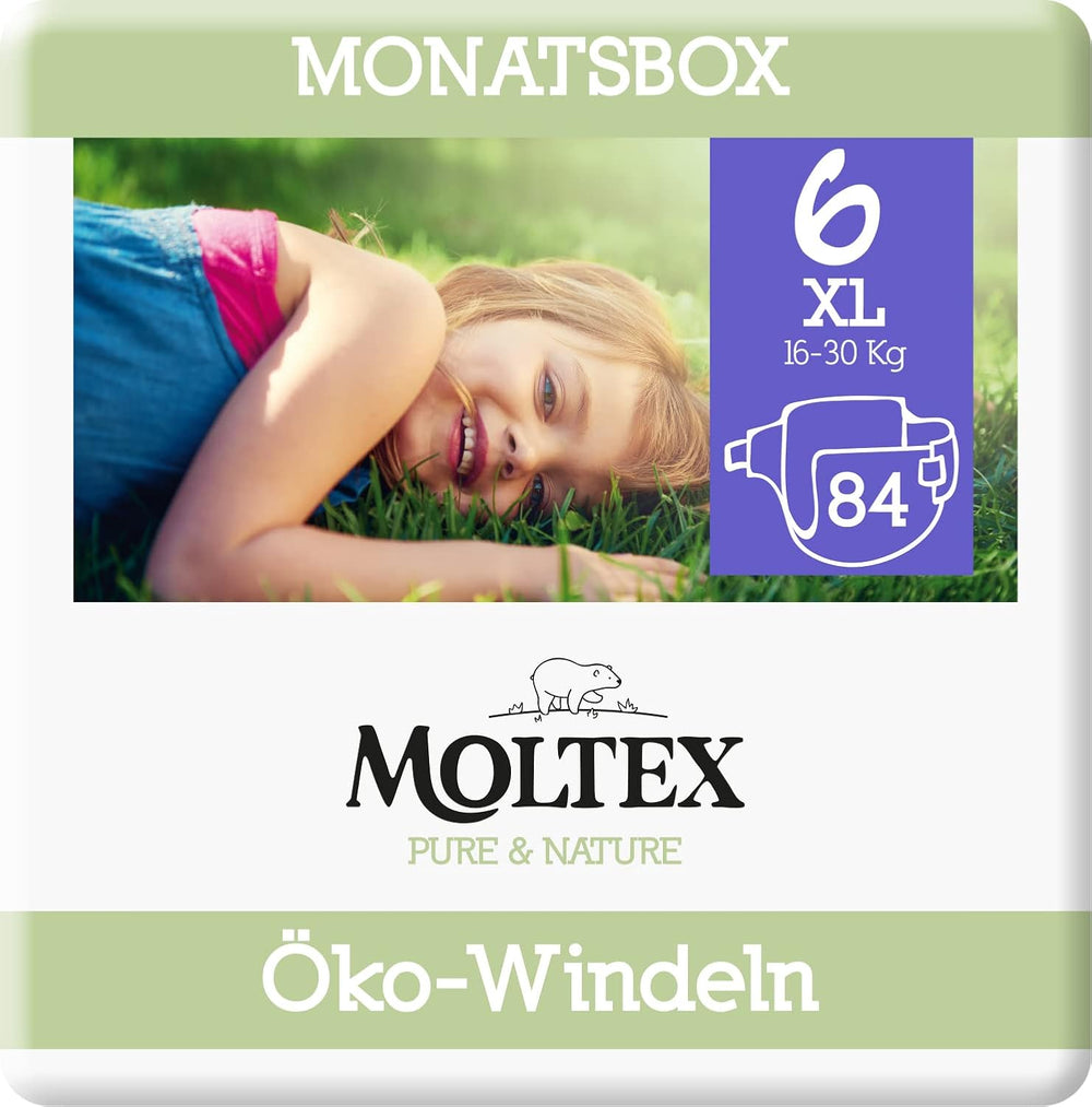 Pure & Nature Bio-Windeln, Größe 6 XL (17–28 kg), Monatsbox mit 84 Bio-Windeln