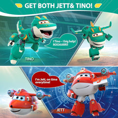 Super Wings 5" Transforming Characters 2er-Pack Transforming Supercharged Jett + Tino Transformer Spielzeug für Jungen und Mädchen ab 3 Jahren, rote Actionfiguren, Naty Shop