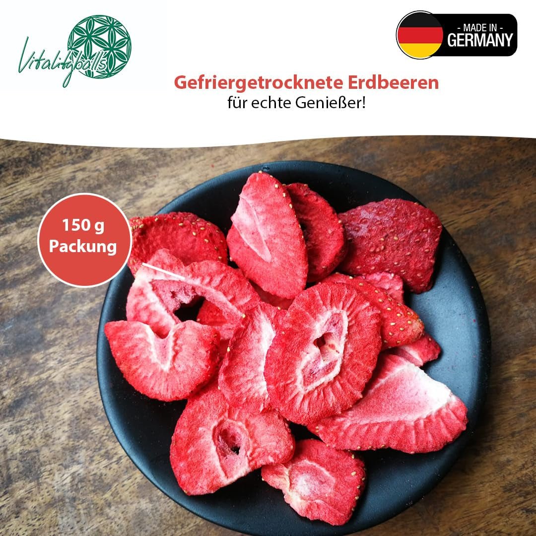 '- 150 g căpșuni liofilizate 100% naturale și pure - Căpșuni uscate în felii - Fructe uscate liofilizate fără adaos de zahăr - Cipsuri de căpșuni neîndulcite Produse deshidratate Naty Shop