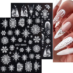 4 Blatt 3D Nagelsticker Weihnachten Nagelaufkleber Christmas 5D Stereoskopisch Selbstklebend Schneeflocke Schneemann Nail Art Sticker Dekoration Nageldesign Zubehör