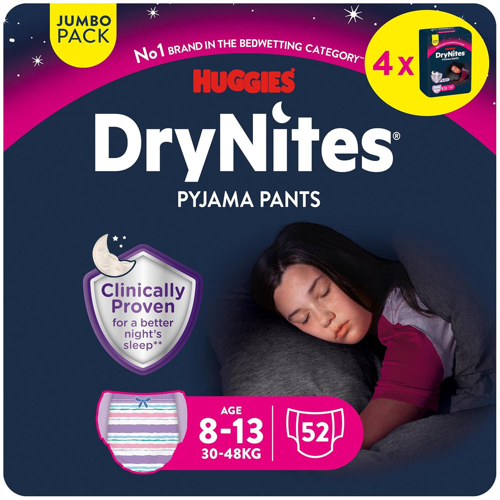 Huggies DryNites Windeln gegen Bettnässen bei Nacht für Jungen von 13 bis etwa 8–13 Jahren (30–48 kg), 33-teilige (3 x 11) Jumbo-Monatspackung, XL-Windelhöschen, Vazba-Badeprodukte