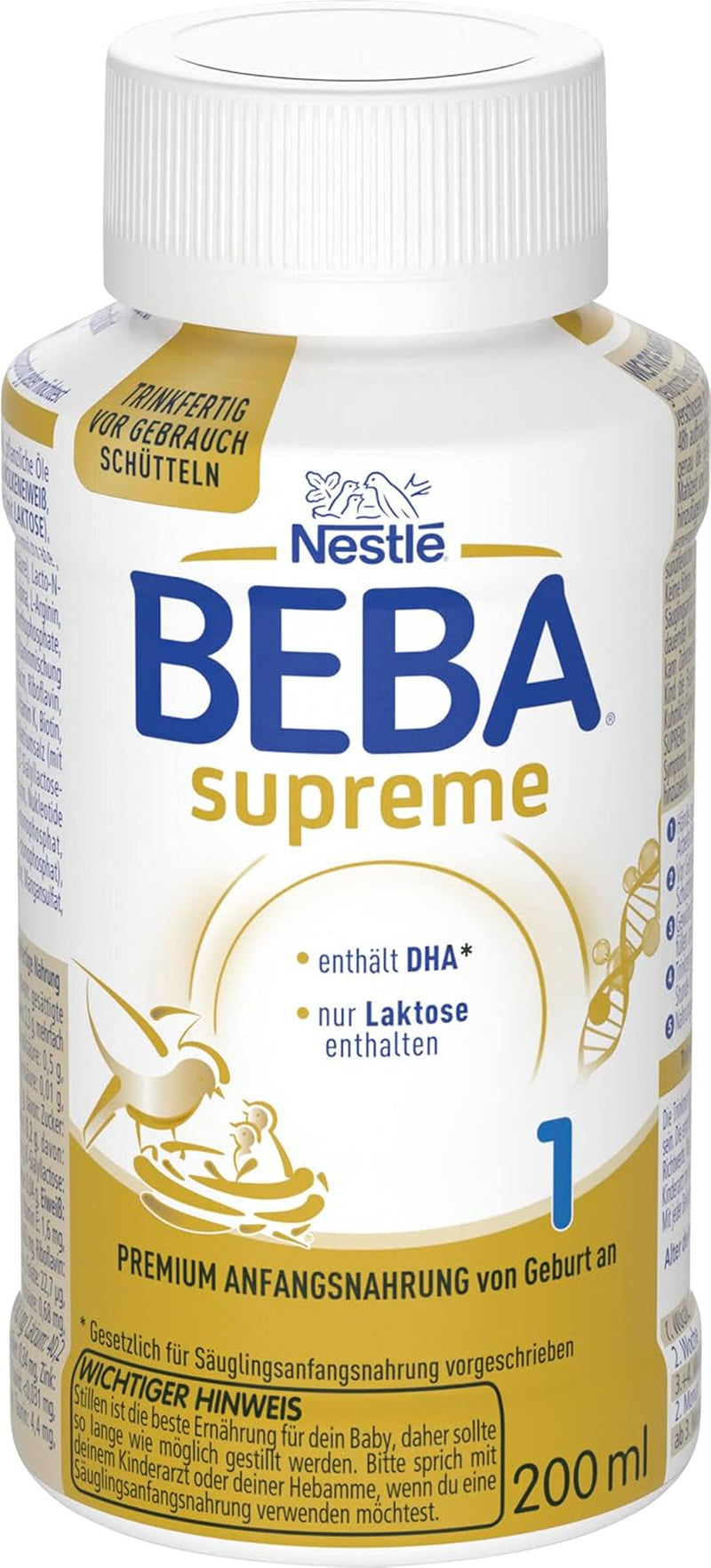 BEBA Nestlé BEBA SUPREME 1 Säuglingsnahrung: Trinkfertige Flaschen mit Omega 3, 1 Packung (1 x 200 ml)