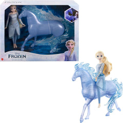 Mattel DISNEY Frozen Elsa și Nokk - Păpușă Elsa articulată, Figurină de apă Majestic Nokk, Inspirată de al doilea film, pentru copii cu vârsta de 3 ani și peste, HLW58