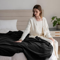 Gemütliche Decke, flauschige Fleecedecke, 130 x 150 cm, Bettdecken, Couchdecke, große weiche Decken und Überwürfe für Erwachsene, Sofaüberwürfe, warm, maschinenwaschbar, schwarze Betten und Decken, Good Nite