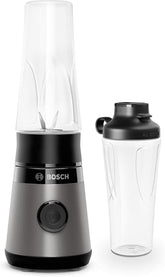 Bosch Mini-Standmixer Vitapower Serie 2 MMB2111S, Highspeed-Mixer, Bis Zu 40.000 U/min, Tritan Togo-Flasche 0,6 L, Trinkdeckel, Bruchsicher, Spülmasch.Geeignete Teile, 450W, Silber/Schwarz Kitchen Naty Shop Single Schwarz