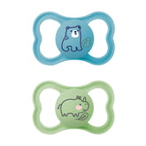 Suzete MAM Air din silicon, pachet de 2, design extra ușor și aerisit, suzetă pentru bebeluși prietenoasă cu dinții, fabricată din silicon special MAM SkinSoft, cu cutie pentru suzetă, 6-16 luni, Ursuleț/Rinocer