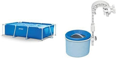 Rechteckiger Pool – oberirdischer Pool – 300 x 200 x 75 cm, blau und Oberflächenskimmer – Deluxe-Wandskimmer – hängender Skimmer, grau