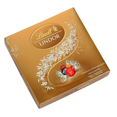 Lindt LINDOR Geschenkbox mit verschiedenen Pralinen, ca. 15 LINDOR-Trüffel, 4 Sorten (Milchschokolade, weiße Schokolade, dunkle Schokolade 60 % und Haselnuss), 187 g