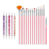 Nail Art Pinsel Set, 20Pcs Nageldesign Malerei Pinsel, Professionelle Nail Art Design Pinsel, Nail Fine Liner Pinsel, Rosa