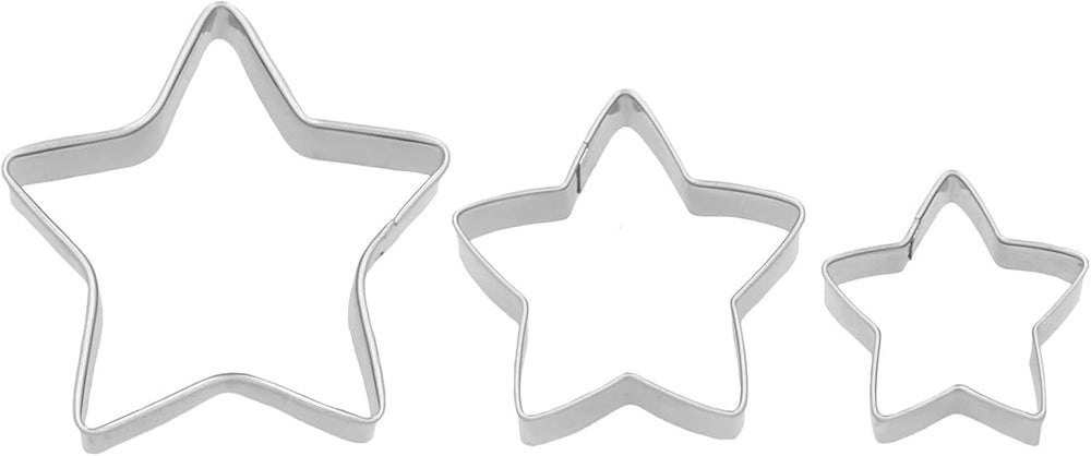 Set de forme pentru biscuiți Birkmann Star, pentru decuparea și decorarea biscuiților, marțipan și fondant, oțel inoxidabil, lavabil în mașina de spălat vase, 3 piese