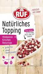 RUF Reischips, ohne künstliche Zusatzstoffe, Fruchtmischung für Brei und Gebäck, glutenfrei, vegan, 15 Gramm Streusel Naty Shop 15 Gramm Reis, Kirschen, Himbeeren